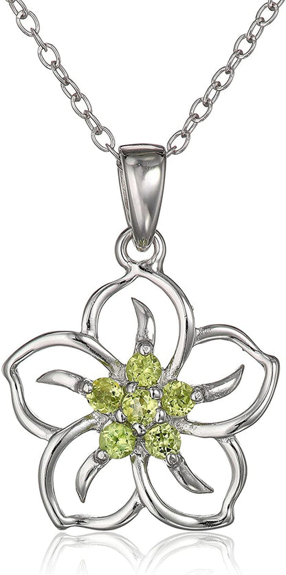 Collection Sterling Silver Gemstone Flower Pendant Necklace peridot