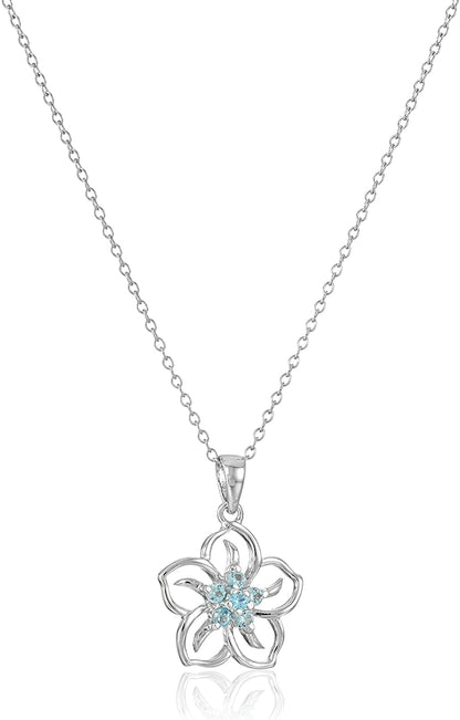 Collection Sterling Silver Gemstone Flower Pendant Necklace created-aquamarine