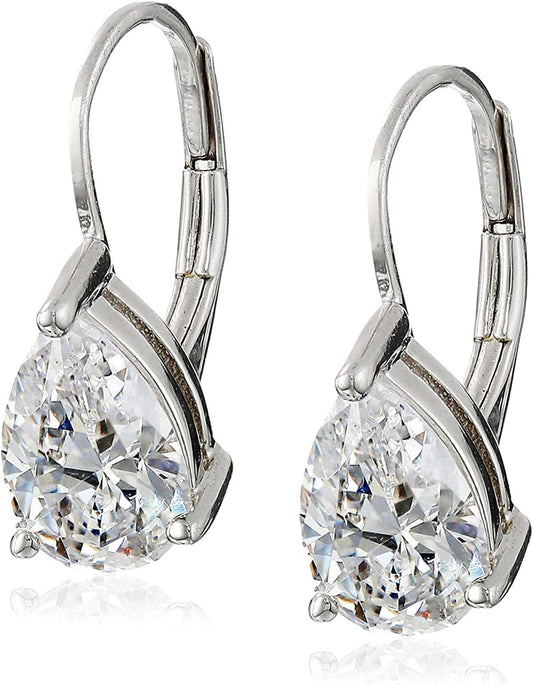 Collection Sterling Silver or Gold Plated Sterling Silver Pear Cut Cubic Zirconia Leverback Earrings Sterling Silver