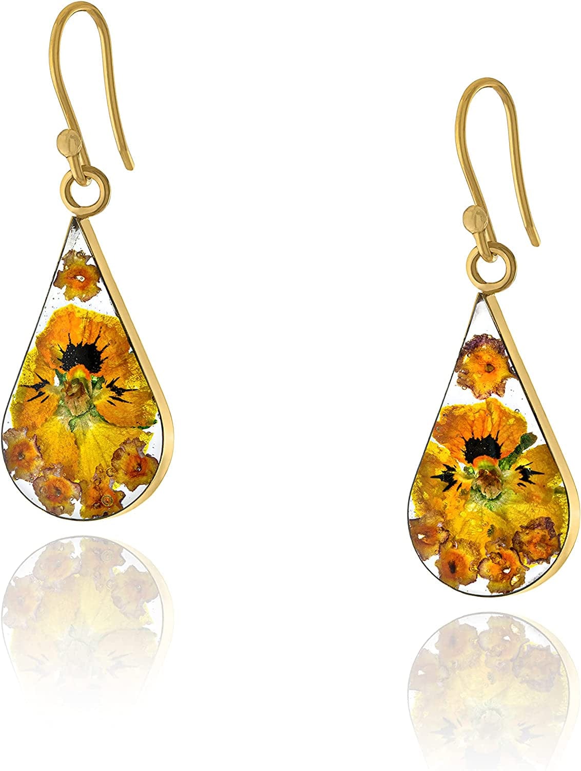 Collection Sterling Silver Pressed Flower Teardrop Earrings Yellow/Yellow Gold, Flower