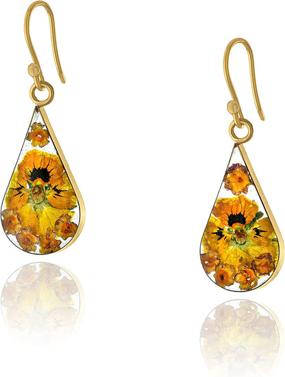 Collection Sterling Silver Pressed Flower Teardrop Earrings Yellow/Yellow Gold, Flower