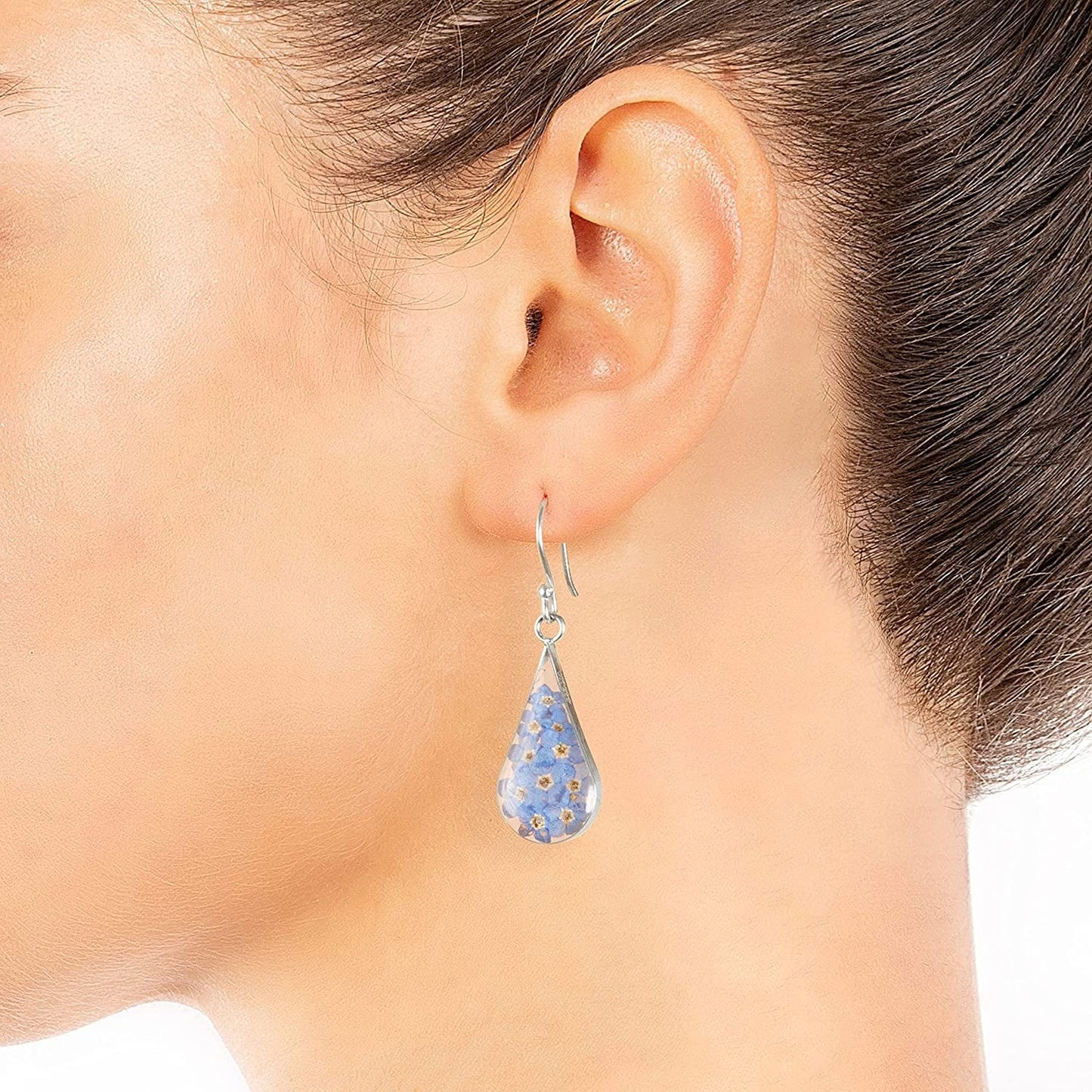 Collection Sterling Silver Pressed Flower Teardrop Earrings
