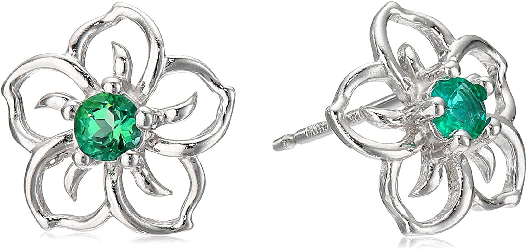 Collection Sterling Silver Sky Flower Stud Earrings Emerald