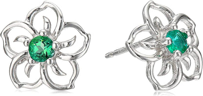 Collection Sterling Silver Sky Flower Stud Earrings Emerald