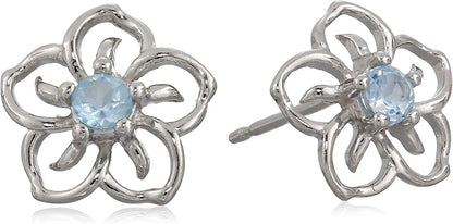 Collection Sterling Silver Sky Flower Stud Earrings Topaz