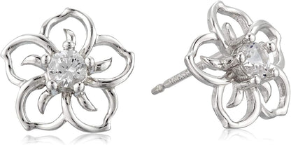 Collection Sterling Silver Sky Flower Stud Earrings created-white-sapphire