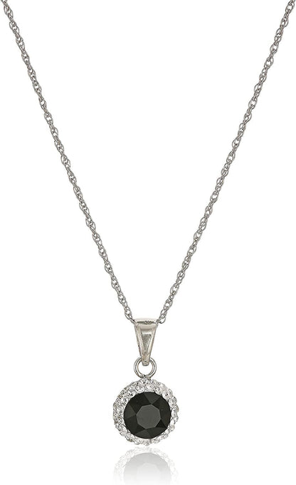 Collection Sterling Silver Swarovski Crystal Halo Pendant Necklace, 18" Black