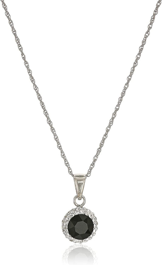Collection Sterling Silver Swarovski Crystal Halo Pendant Necklace, 18" Black