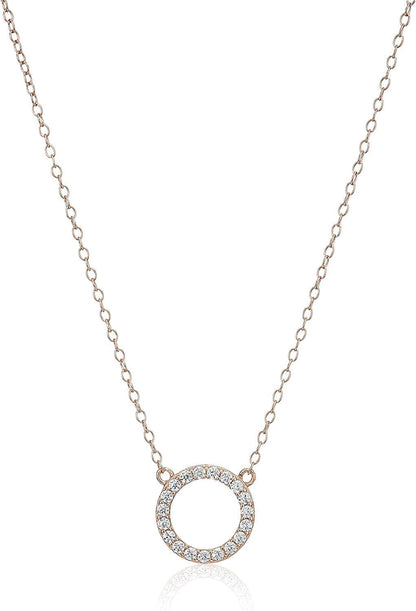 Collection Women'S Open Circle Cubic Zirconia 16" Chain with 2" Extender Pendant Necklace Rose Gold