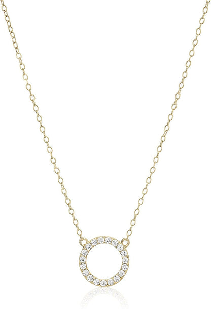 Collection Women'S Open Circle Cubic Zirconia 16" Chain with 2" Extender Pendant Necklace Yellow Gold