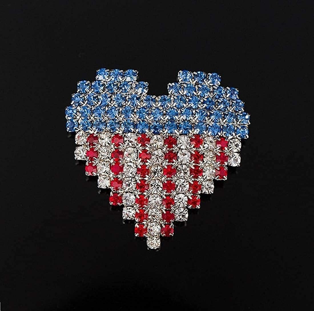 Colorful Clouds Brooch Pins American Flag Patriotic Crystal Rhinestone Heart Lapel Brooches Fashion Broches Jewelry for Women,Blue