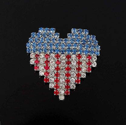 Colorful Clouds Brooch Pins American Flag Patriotic Crystal Rhinestone Heart Lapel Brooches Fashion Broches Jewelry for Women,Blue