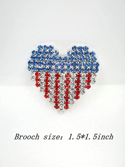 Colorful Clouds Brooch Pins American Flag Patriotic Crystal Rhinestone Heart Lapel Brooches Fashion Broches Jewelry for Women,Blue