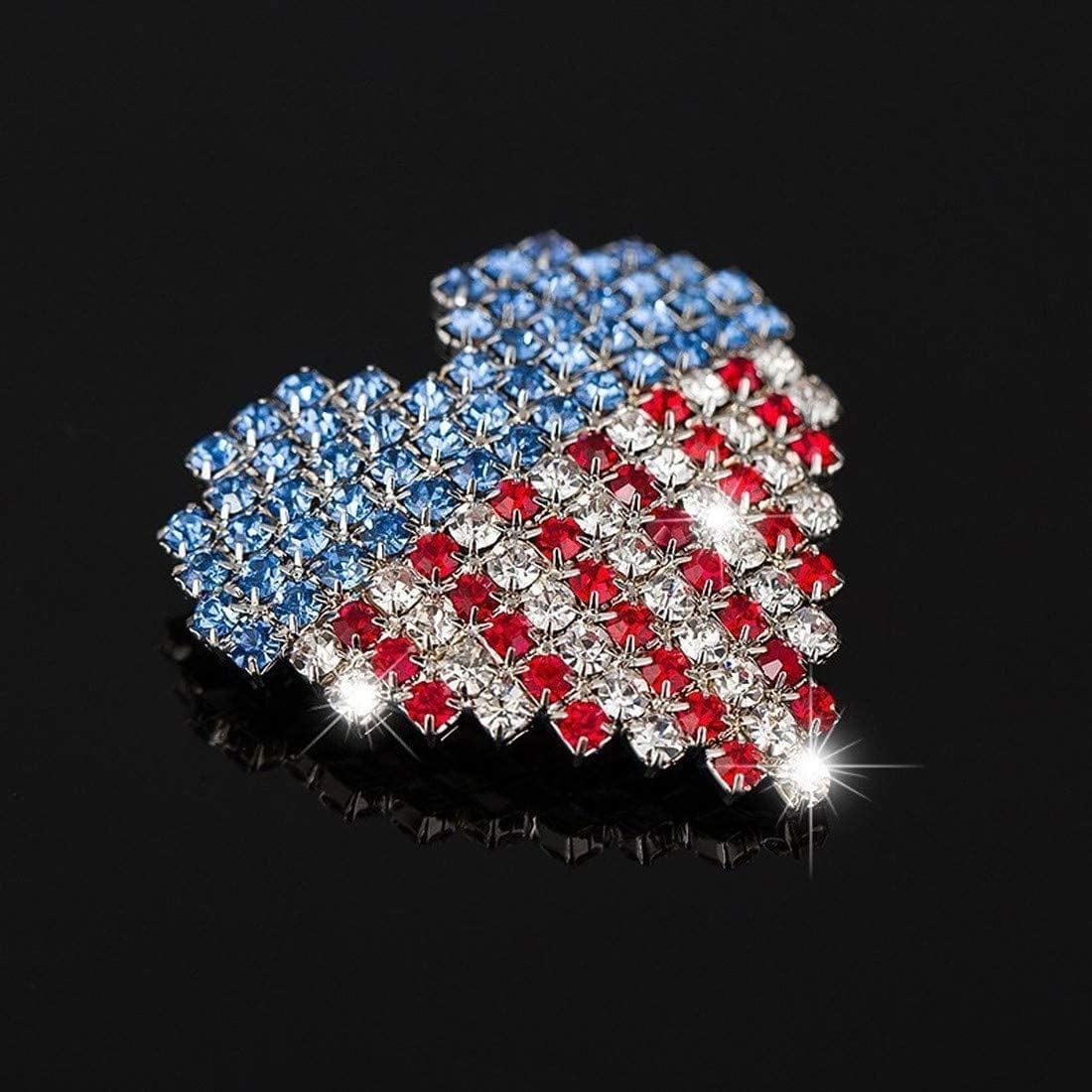 Colorful Clouds Brooch Pins American Flag Patriotic Crystal Rhinestone Heart Lapel Brooches Fashion Broches Jewelry for Women,Blue