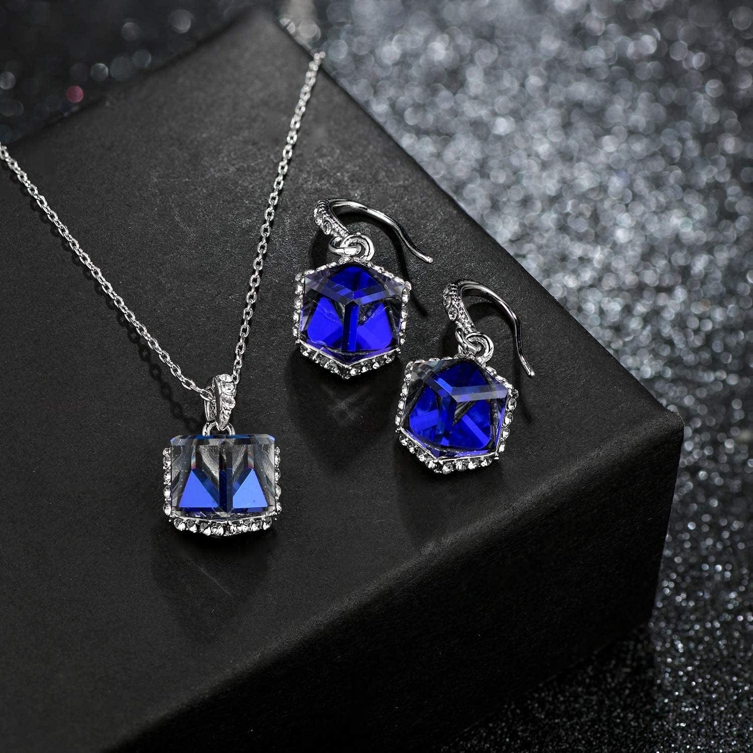 Colorful Cubic Austrian Crystal Pendant Necklace Earrings for Women 14K Gold Plated Hypoallergenic Jewelry Set