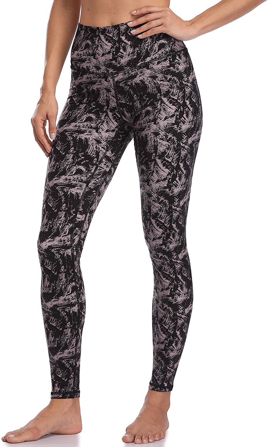 Colorfulkoala Women's High Waisted Pattern Leggings Full-length Yoga Pants Apparel & Accessories > Clothing > Activewear Colorfulkoala Mauve & Black Strokes Small 