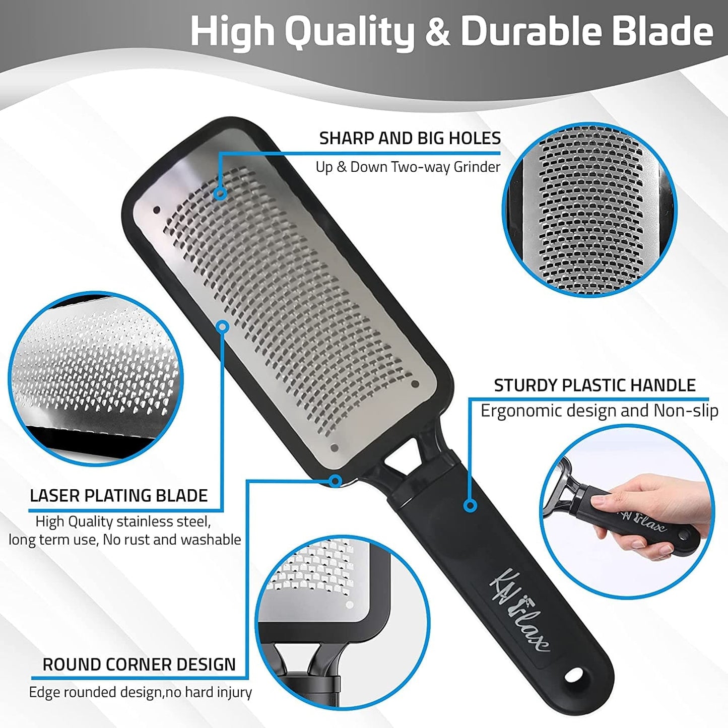 [Colossal Pedicure Rasp Foot File + Toenail Clipper] KN FLAX Premium Foot Care Pedicure Surgical Grade Stainless Steel File with Thick Nails, Large Fingernail Toe Nail Clippers Health & Beauty > Personal Care > Foot Care KN FLAX   
