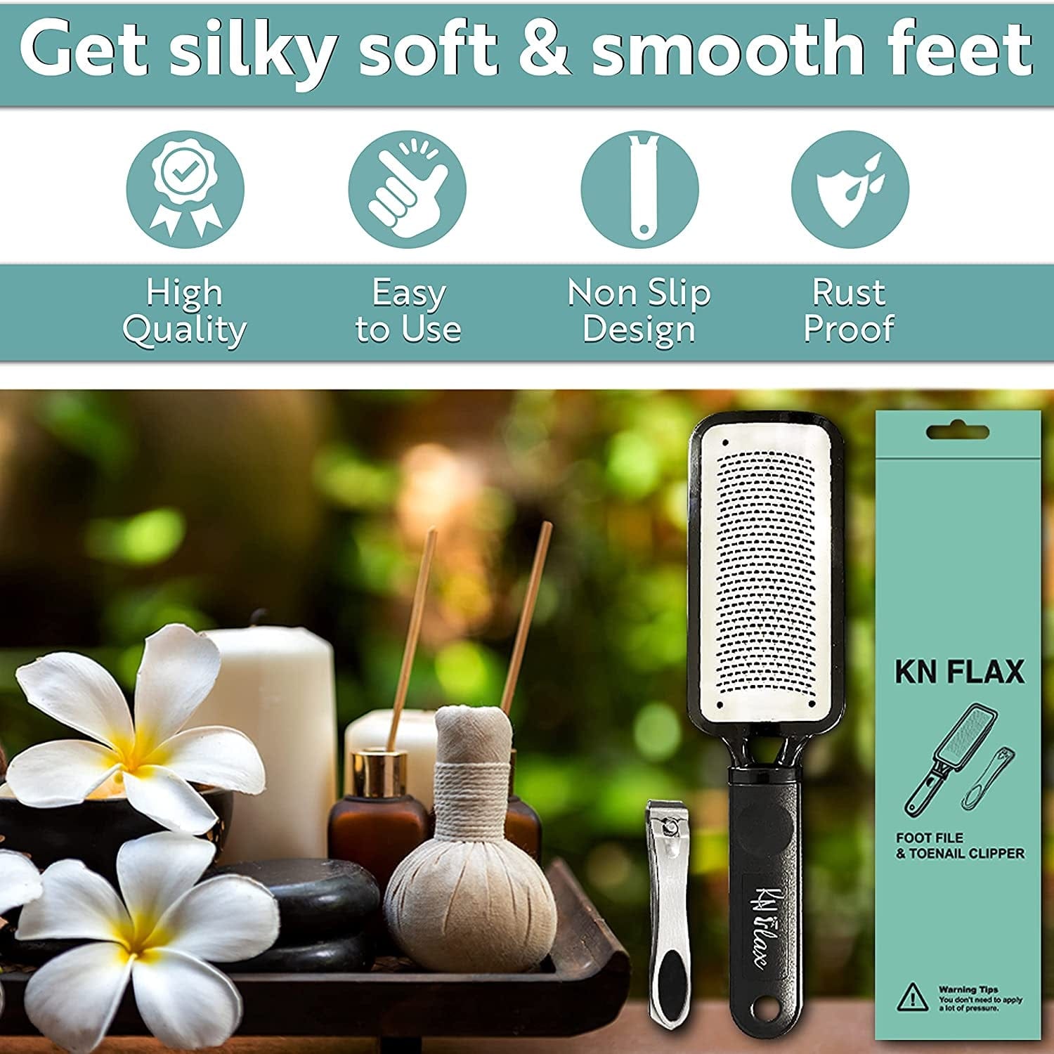 [Colossal Pedicure Rasp Foot File + Toenail Clipper] KN FLAX Premium Foot Care Pedicure Surgical Grade Stainless Steel File with Thick Nails, Large Fingernail Toe Nail Clippers Health & Beauty > Personal Care > Foot Care KN FLAX   