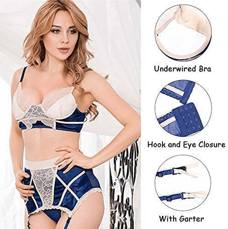 Comeondear plus Size Lingerie Set for Women Two Piece Overlay Bra with High Waist Garter Belt Underwear