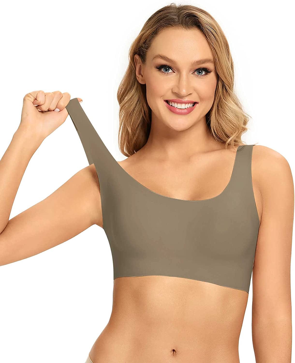 Comfort Bra Seamless Bras Wireless Bra for Women Full-Coverage Sport Daily Bra with Removable Pad U-gray-brown / Large