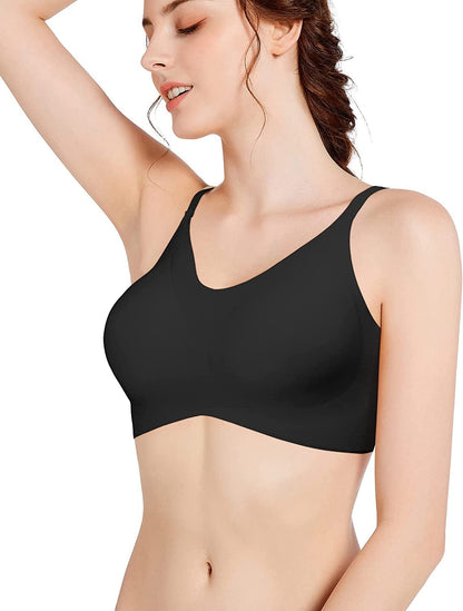 Comfort Bra Seamless Bras Wireless Bra for Women Full-Coverage Sport Daily Bra with Removable Pad A-black / Medium