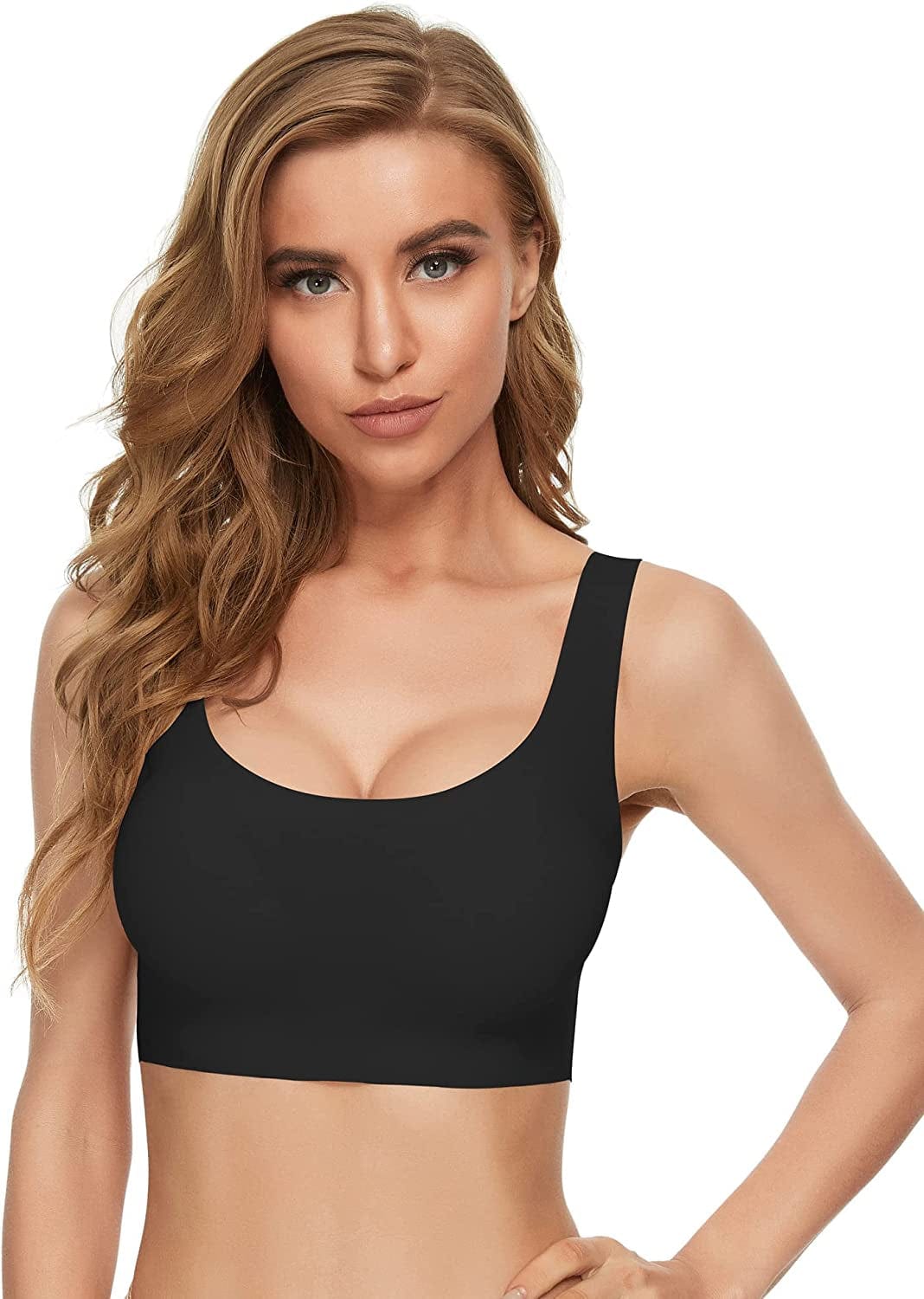 Comfort Bra Seamless Bras Wireless Bra for Women Full-Coverage Sport Daily Bra with Removable Pad R-black / X-Large