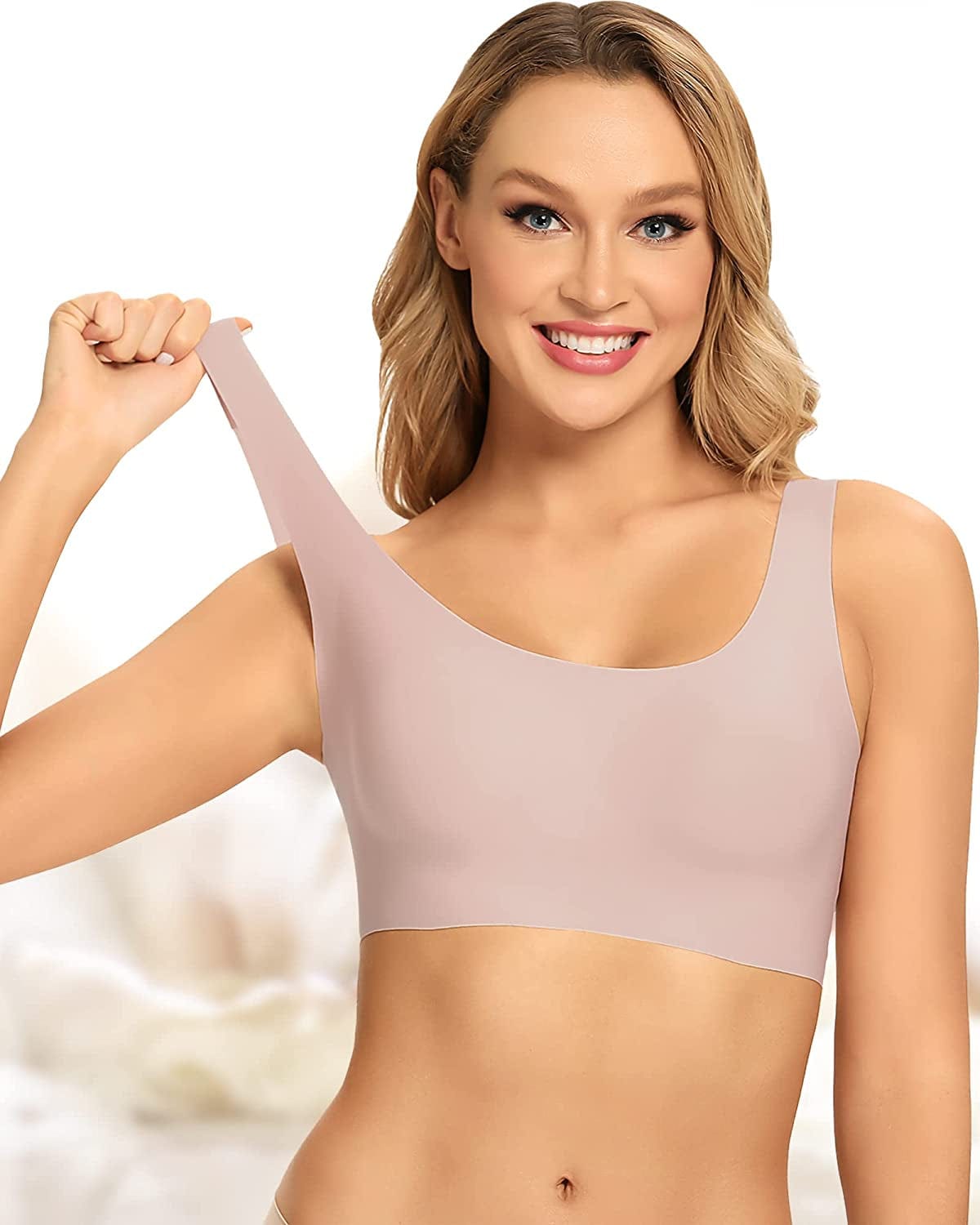 Comfort Bra Seamless Bras Wireless Bra for Women Full-Coverage Sport Daily Bra with Removable Pad U-pink / X-Large