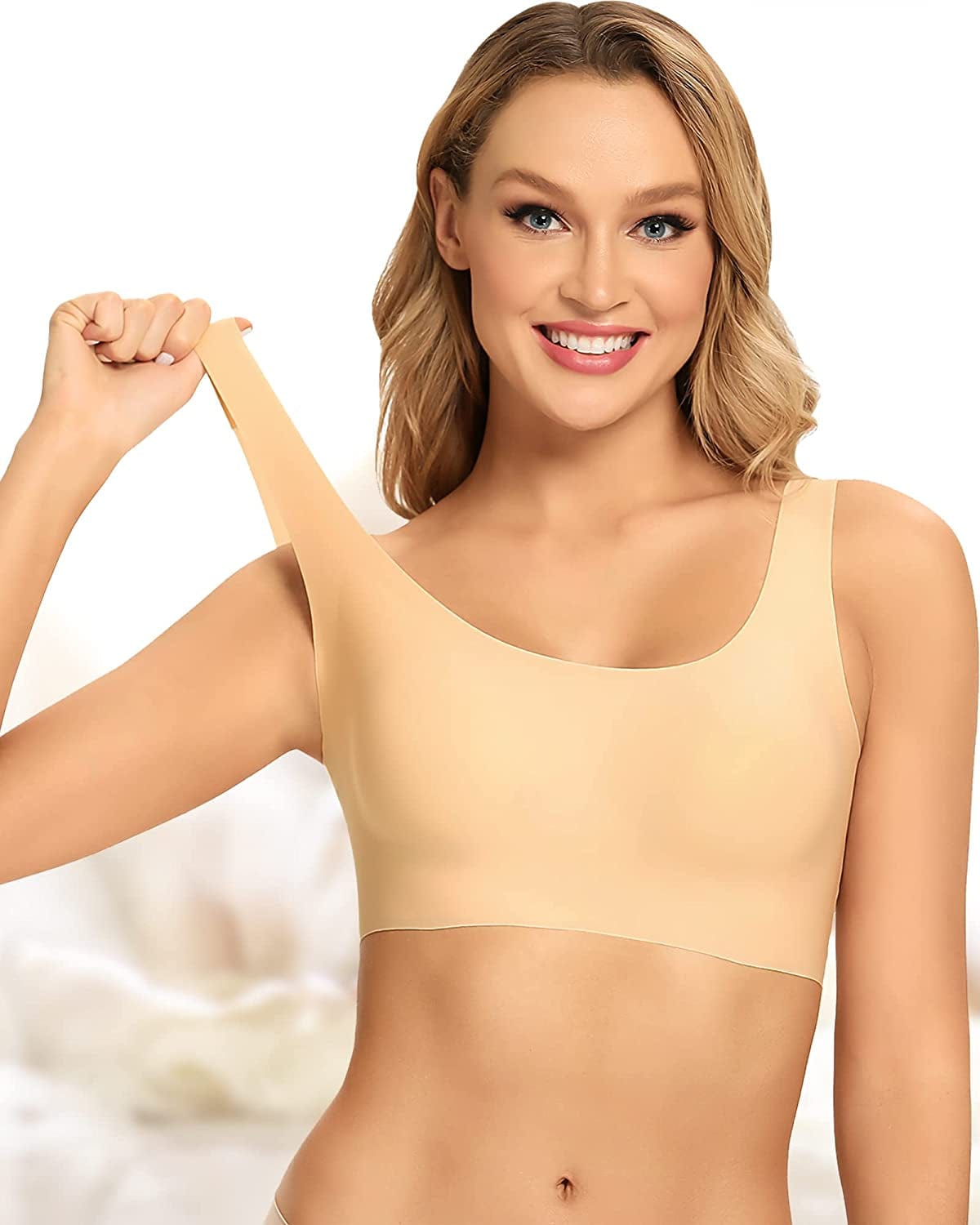 Comfort Bra Seamless Bras Wireless Bra for Women Full-Coverage Sport Daily Bra with Removable Pad U-beige / Medium
