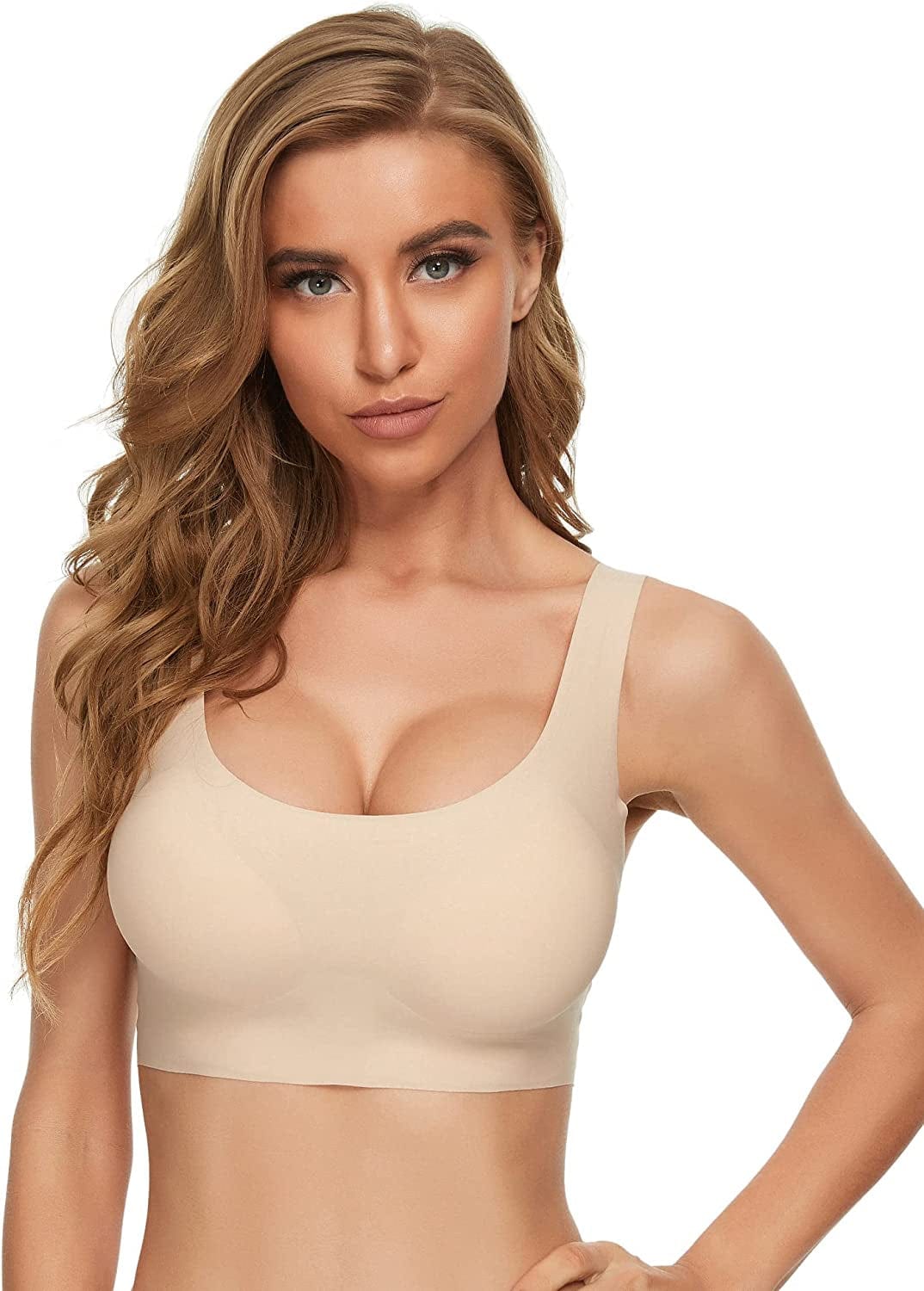 Comfort Bra Seamless Bras Wireless Bra for Women Full-Coverage Sport Daily Bra with Removable Pad R-beige / Large