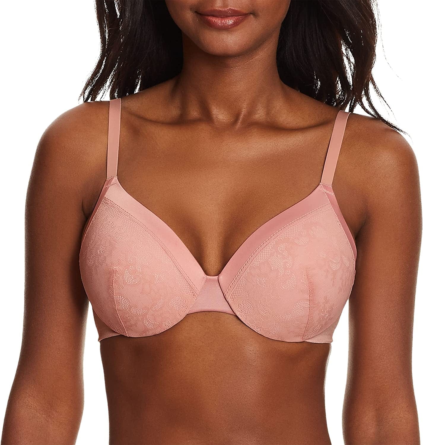 Comfort Devotion Underwire Bra, Full-Coverage Comfortable Bra with Cushionwire for Support, Smoothing Bra Sheer Pale Pink/Pink Pirouette / 38D