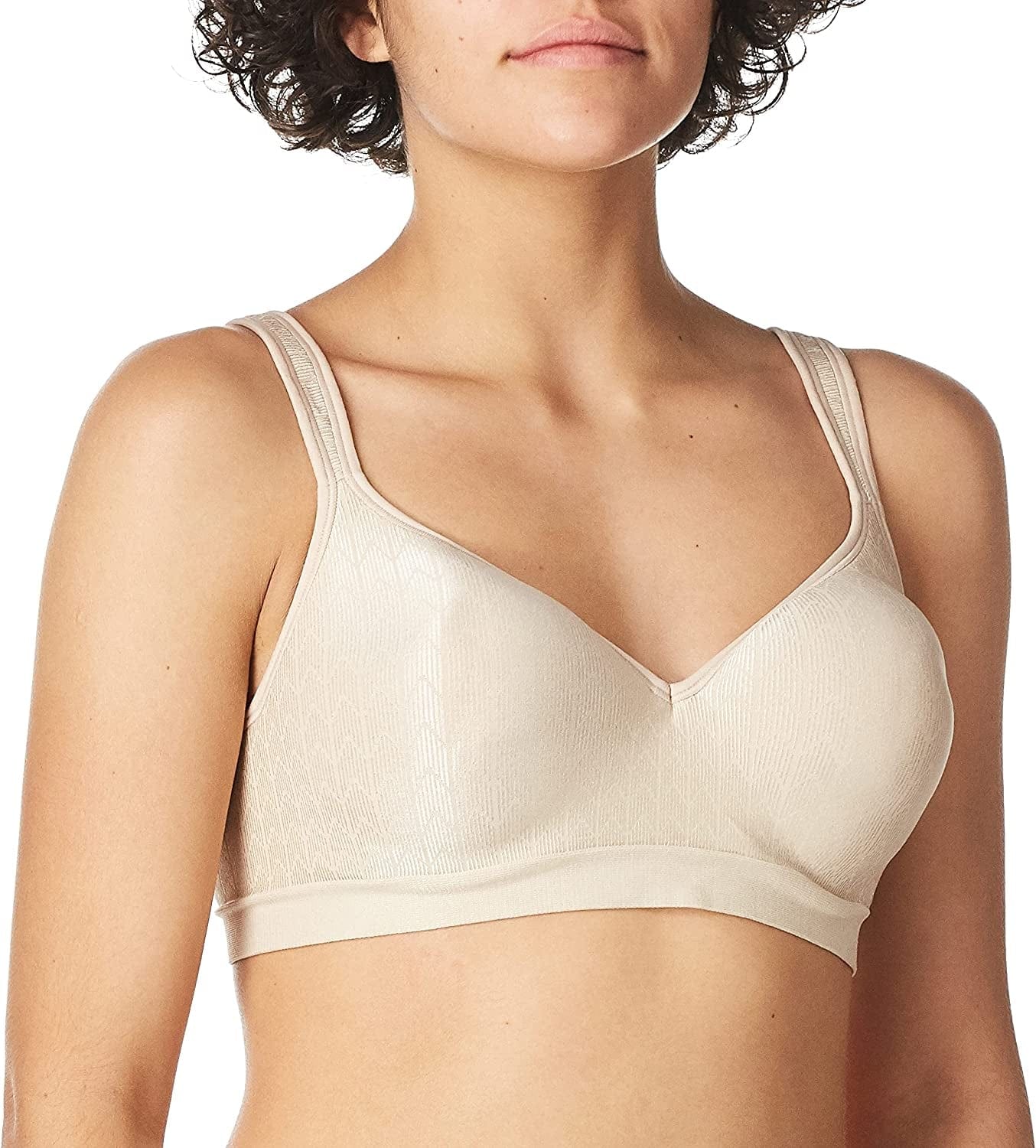 Comfort Revolution Wireless Bra, Full-Coverage Wirefree Bra, Wireless Everyday Bra with Cool Comfort Fabric Almond Zag / 40DD