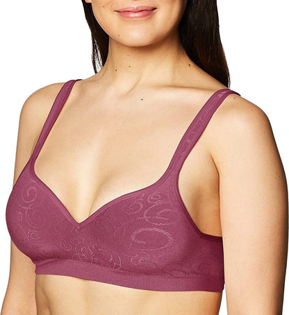 Comfort Revolution Wireless Bra, Full-Coverage Wirefree Bra, Wireless Everyday Bra with Cool Comfort Fabric Maroon Dusk Swirl / 38B