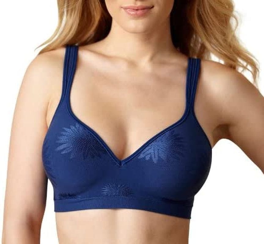Comfort Revolution Wireless Bra, Full-Coverage Wirefree Bra, Wireless Everyday Bra with Cool Comfort Fabric In the Navy Jacquard / 36B