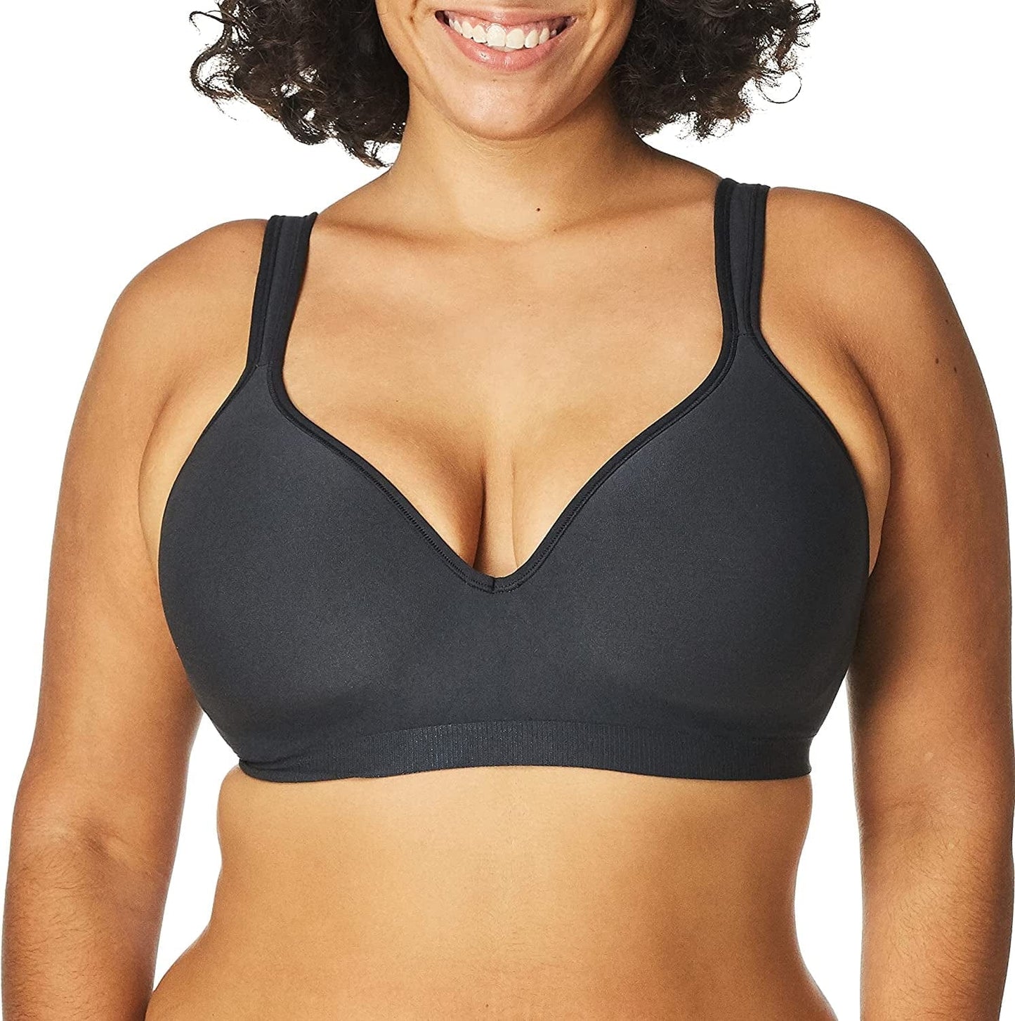 Comfort Revolution Wireless Bra, Full-Coverage Wirefree Bra, Wireless Everyday Bra with Cool Comfort Fabric Black Swirl Pattern / 40D