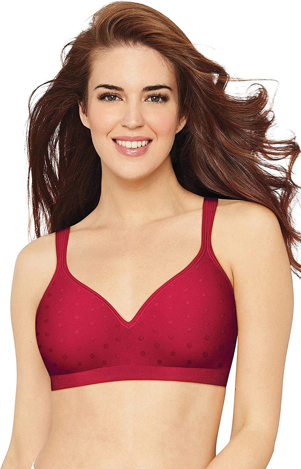 Comfort Revolution Wireless Bra, Full-Coverage Wirefree Bra, Wireless Everyday Bra with Cool Comfort Fabric Armature Red Dot / 42DD