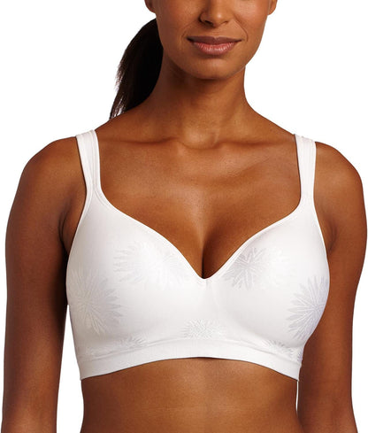 Comfort Revolution Wireless Bra, Full-Coverage Wirefree Bra, Wireless Everyday Bra with Cool Comfort Fabric White Jacquard / 38C