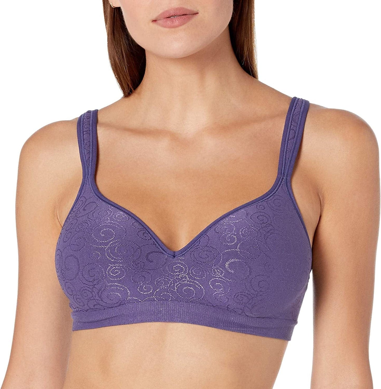 Comfort Revolution Wireless Bra, Full-Coverage Wirefree Bra, Wireless Everyday Bra with Cool Comfort Fabric Timeless Purple Swirl / 40B