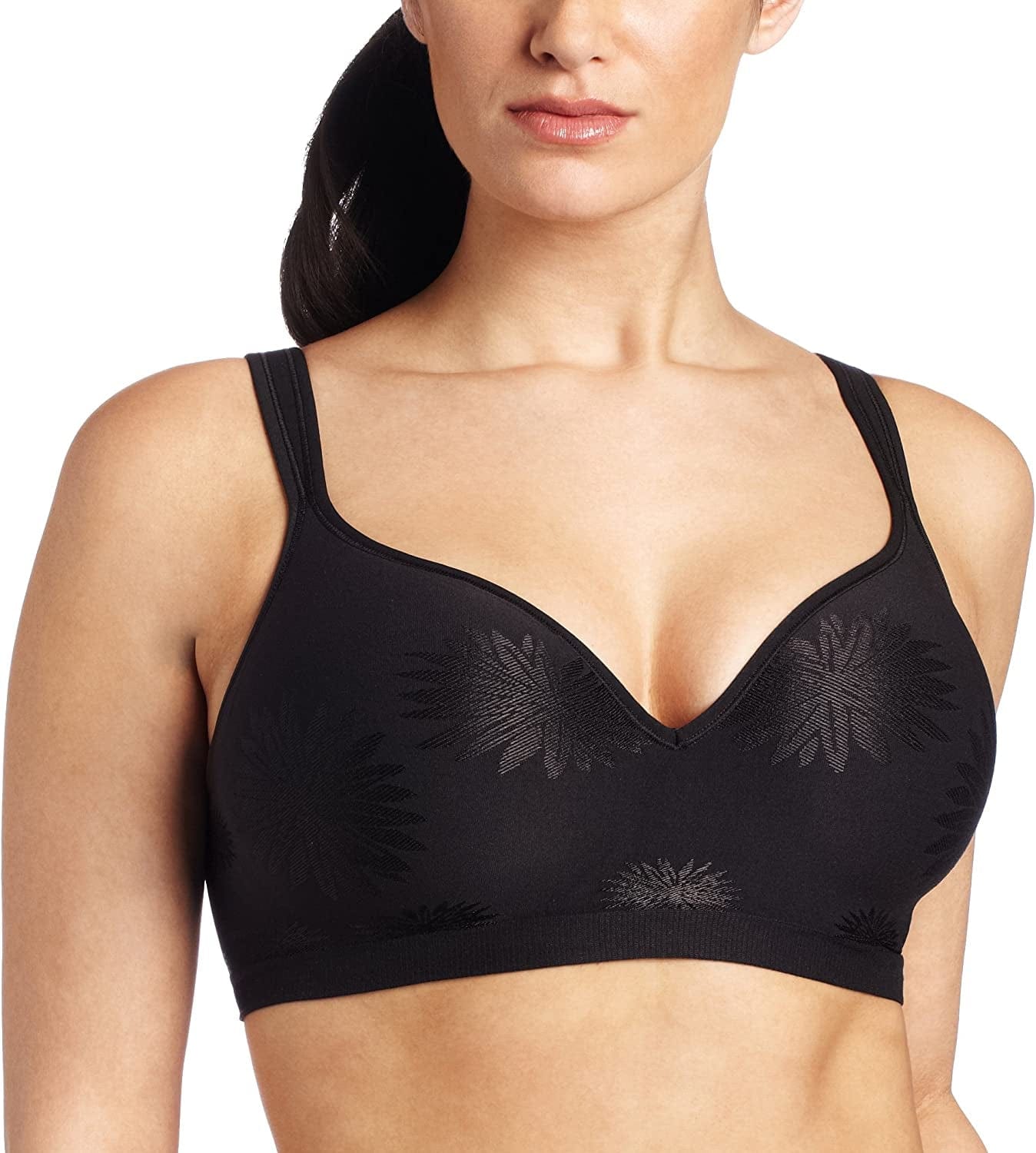 Comfort Revolution Wireless Bra, Full-Coverage Wirefree Bra, Wireless Everyday Bra with Cool Comfort Fabric Black Jacquard / 40B