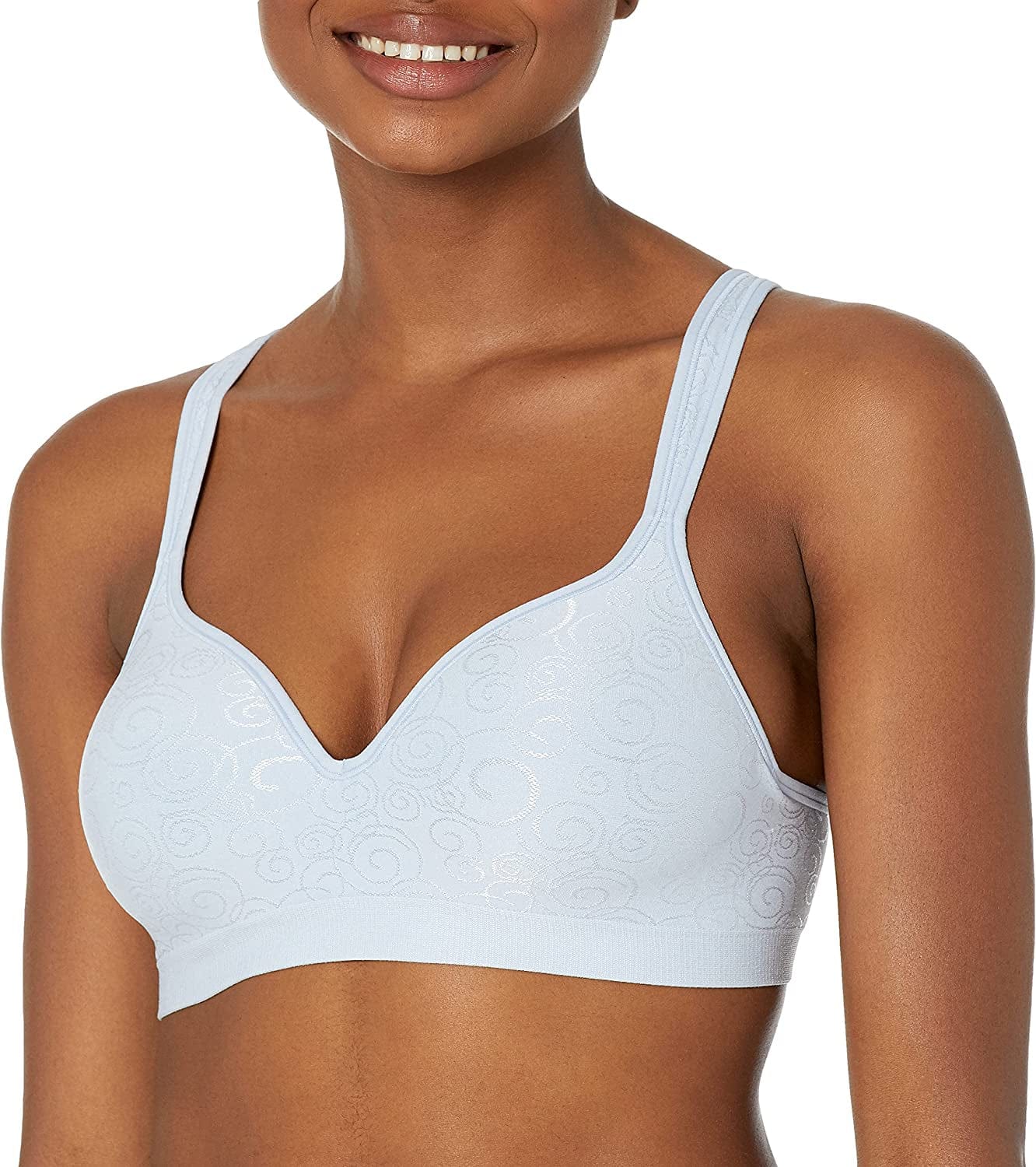 Comfort Revolution Wireless Bra, Full-Coverage Wirefree Bra, Wireless Everyday Bra with Cool Comfort Fabric Blue Flight Swirl / 34DD