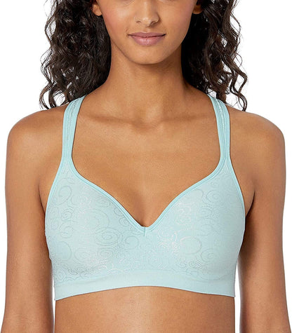 Comfort Revolution Wireless Bra, Full-Coverage Wirefree Bra, Wireless Everyday Bra with Cool Comfort Fabric Pale Seafoam Swirl / 42D