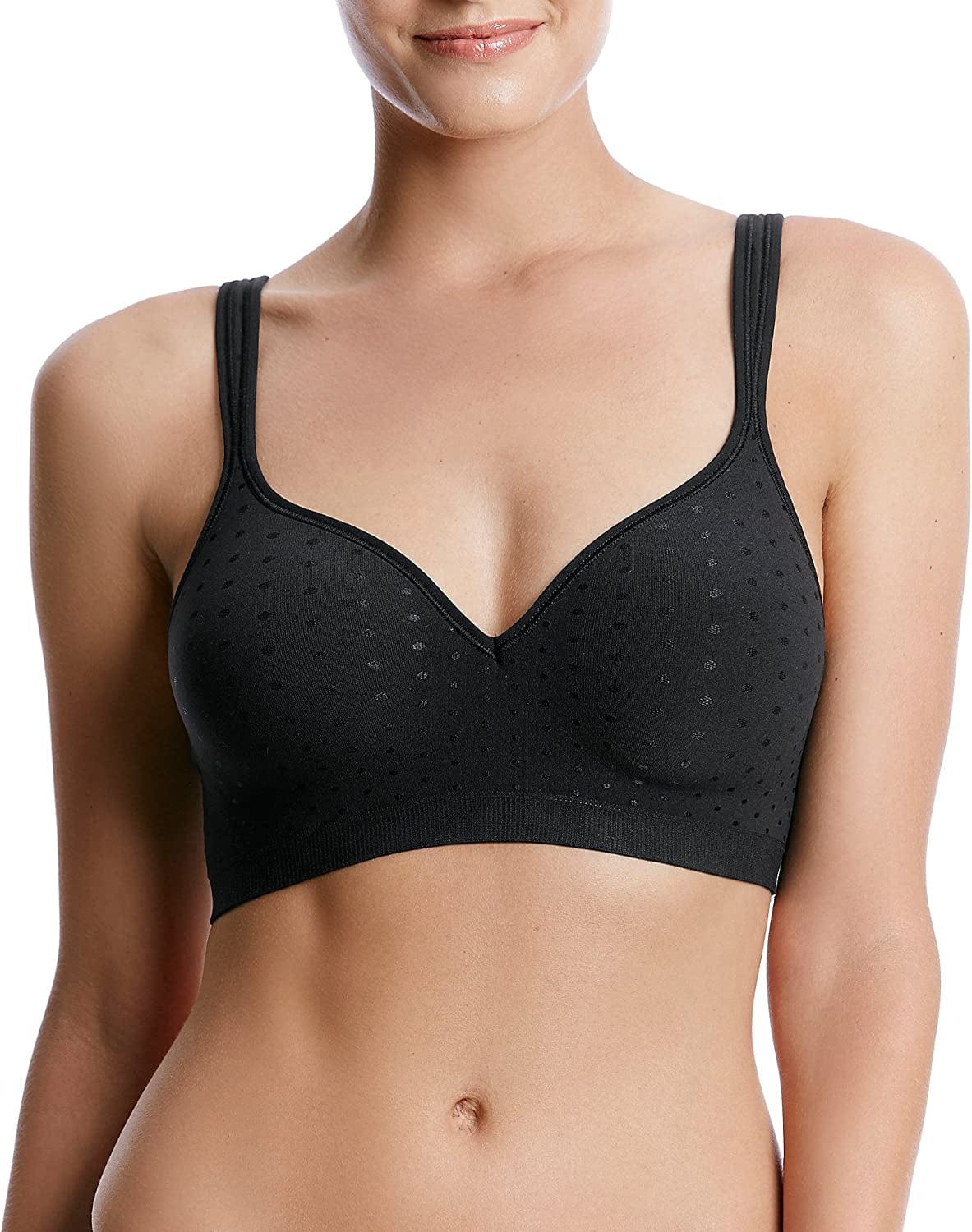 Comfort Revolution Wireless Bra, Full-Coverage Wirefree Bra, Wireless Everyday Bra with Cool Comfort Fabric Black/Black Dot / 34D