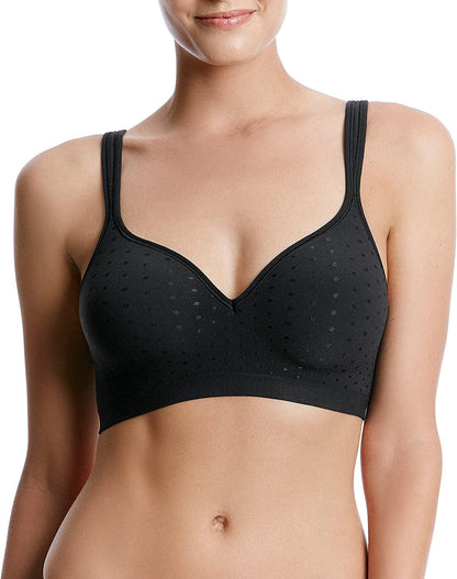 Comfort Revolution Wireless Bra, Full-Coverage Wirefree Bra, Wireless Everyday Bra with Cool Comfort Fabric Black/Black Dot / 34D