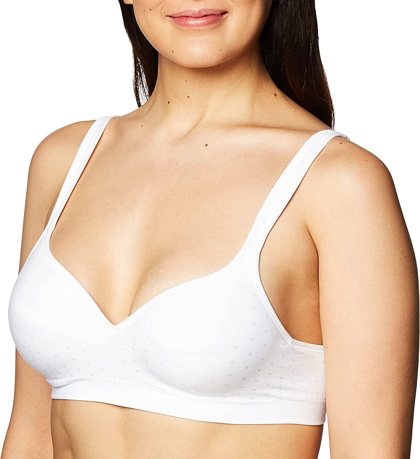 Comfort Revolution Wireless Bra, Full-Coverage Wirefree Bra, Wireless Everyday Bra with Cool Comfort Fabric White Dot / 36DD