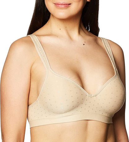 Comfort Revolution Wireless Bra, Full-Coverage Wirefree Bra, Wireless Everyday Bra with Cool Comfort Fabric Nude/Nude Dot / 36C