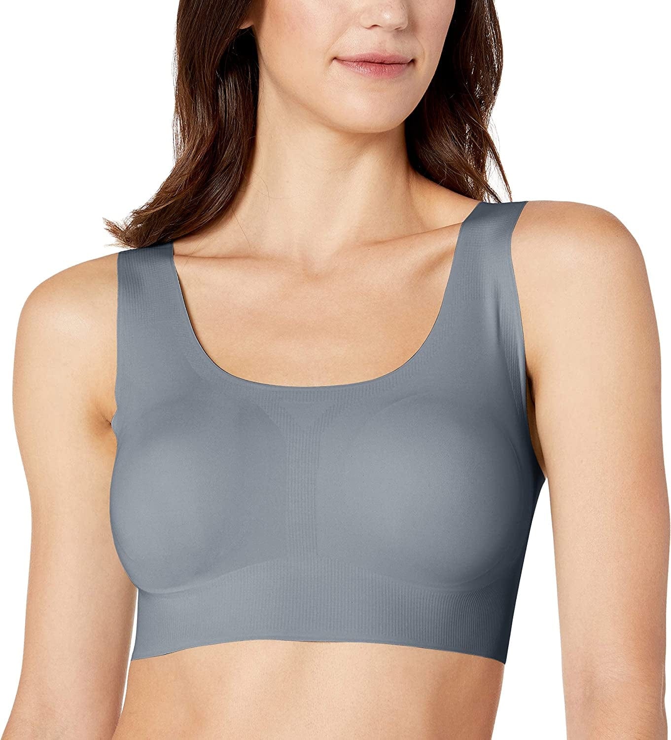Comfort Revolution Wireless T-Shirt Bra, Wireless Full-Coverage Bra, Pullover Wirefree T-Shirt Bra Granite Blue Grey / Small