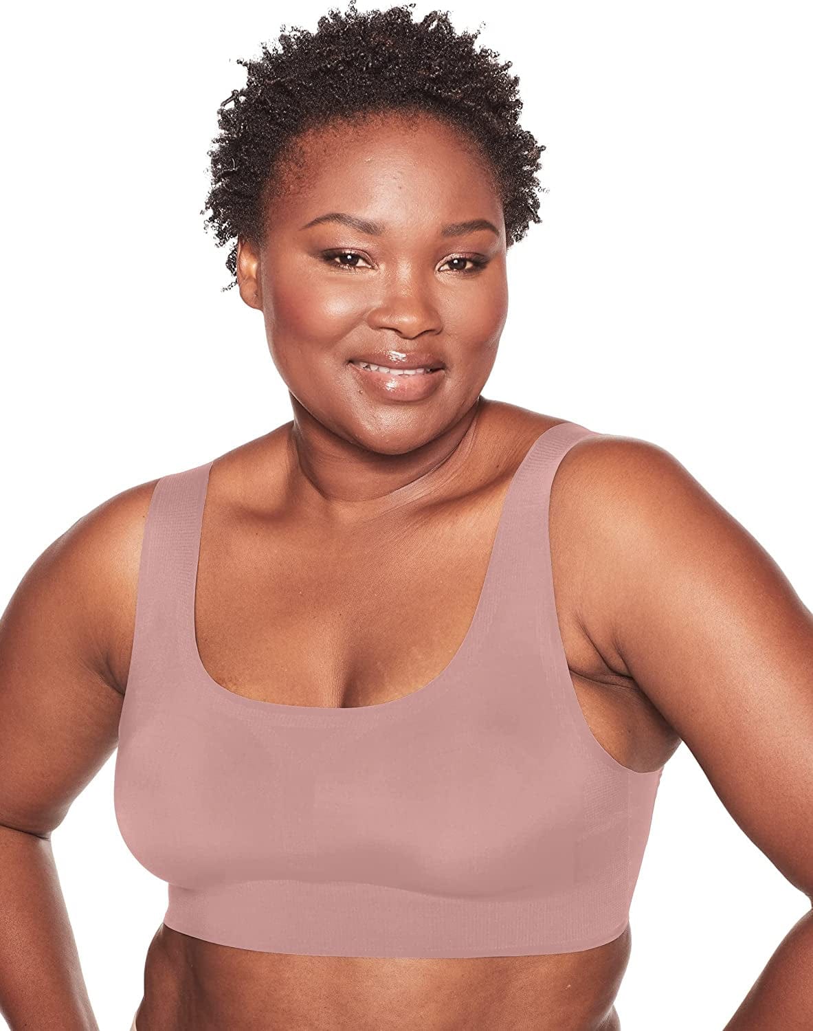 Comfort Revolution Wireless T-Shirt Bra, Wireless Full-Coverage Bra, Pullover Wirefree T-Shirt Bra Misted Rose / Large