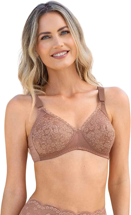 Comfort Wirefree Bra for Women - Lace Support Wireless Bra Brown / 36B