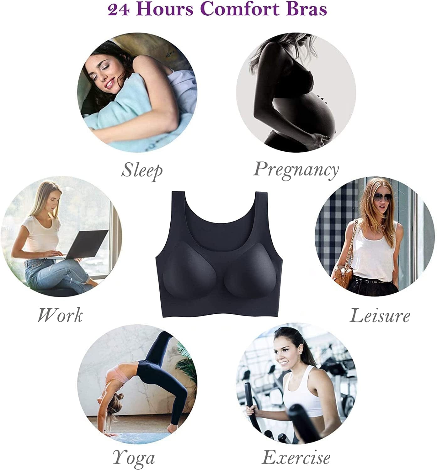 Comfort Wireless Sleep Bras for Women, Seamless Invisiable Soft Daily Bra Yoga Leisure Bralette with Removable Pads