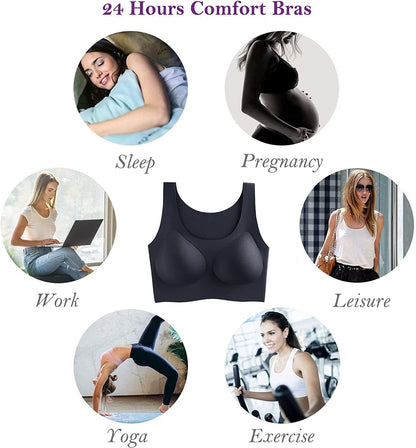 Comfort Wireless Sleep Bras for Women, Seamless Invisiable Soft Daily Bra Yoga Leisure Bralette with Removable Pads
