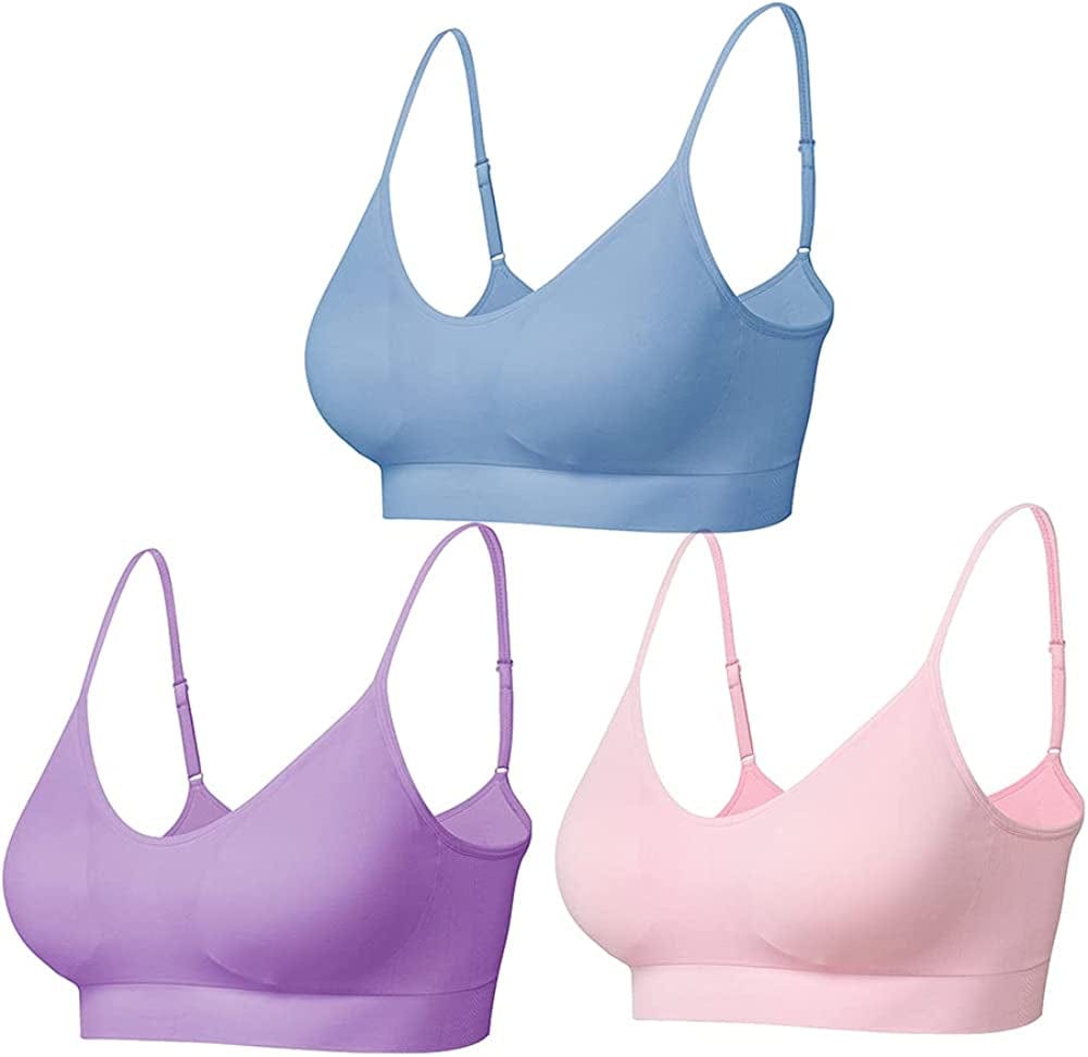 Comfyin Padded Bralette for Women Straps Sleep Bras Seamless Yoga Bras 3 Pack Pink*blue*purple / Small